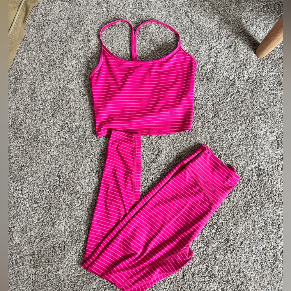 Vitality Striped Pink Cropped Tank and Legging Set | M